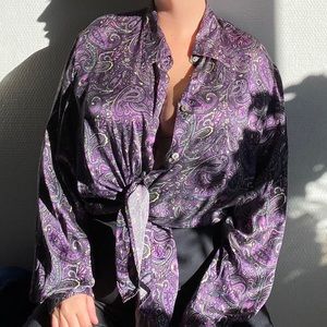 70s purple paisley silk blouse from notations